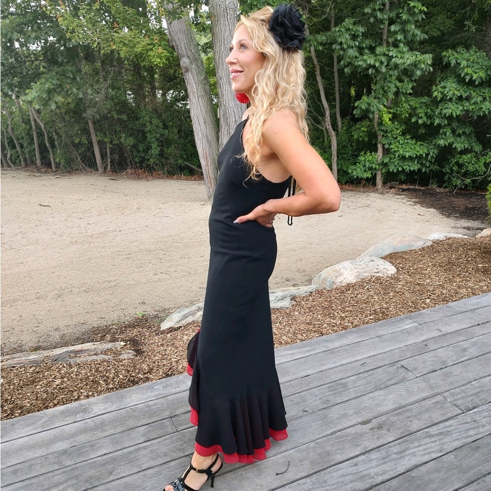 An Original Argentinian Designed Full Length Dress Black w/Red Underlay.Size S/M